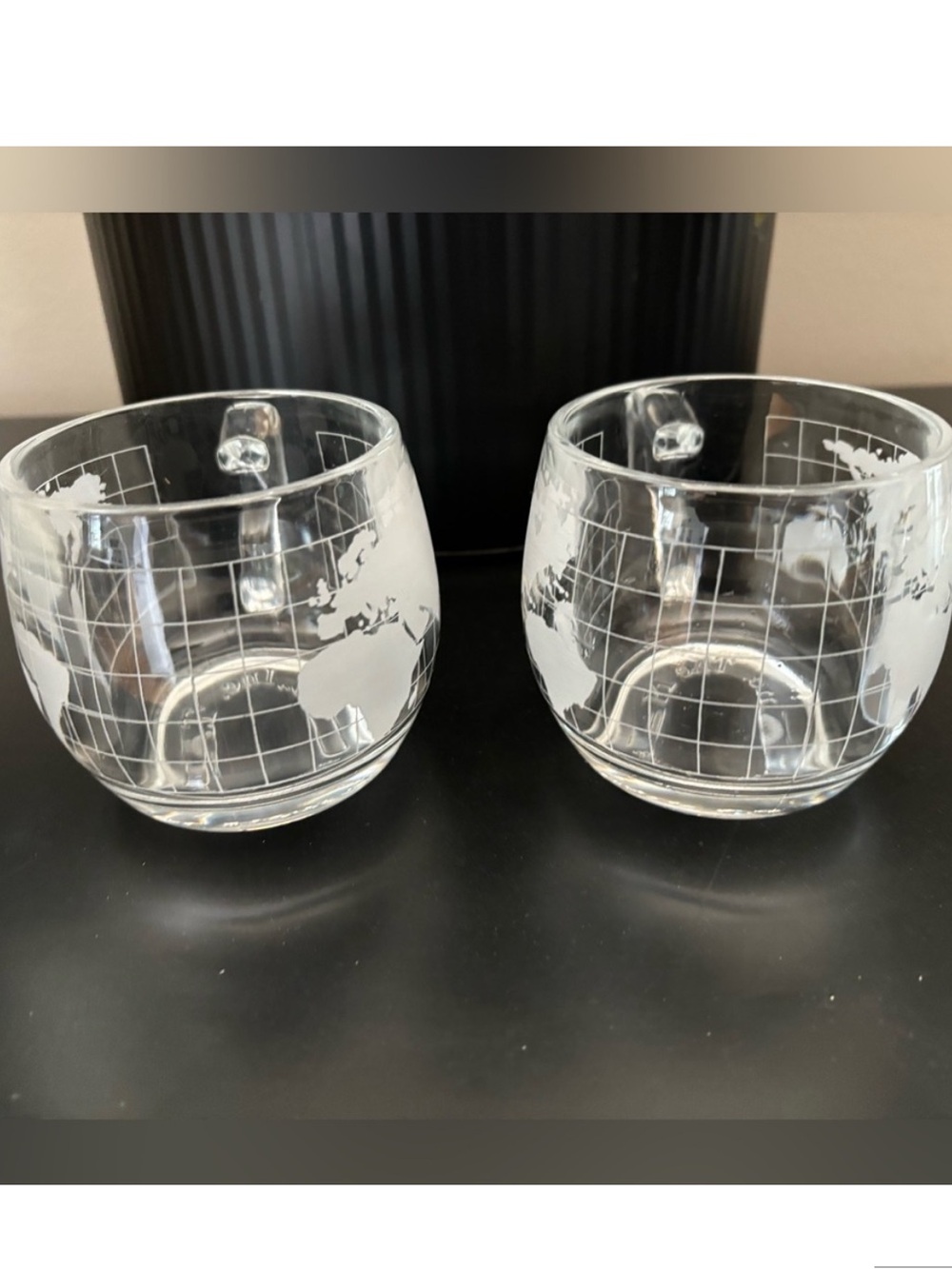 Vintage The Nestle Co. Inc World Map Globe Set of Two Glass Coffee Tea Mug Cup - Picture 4 of 9